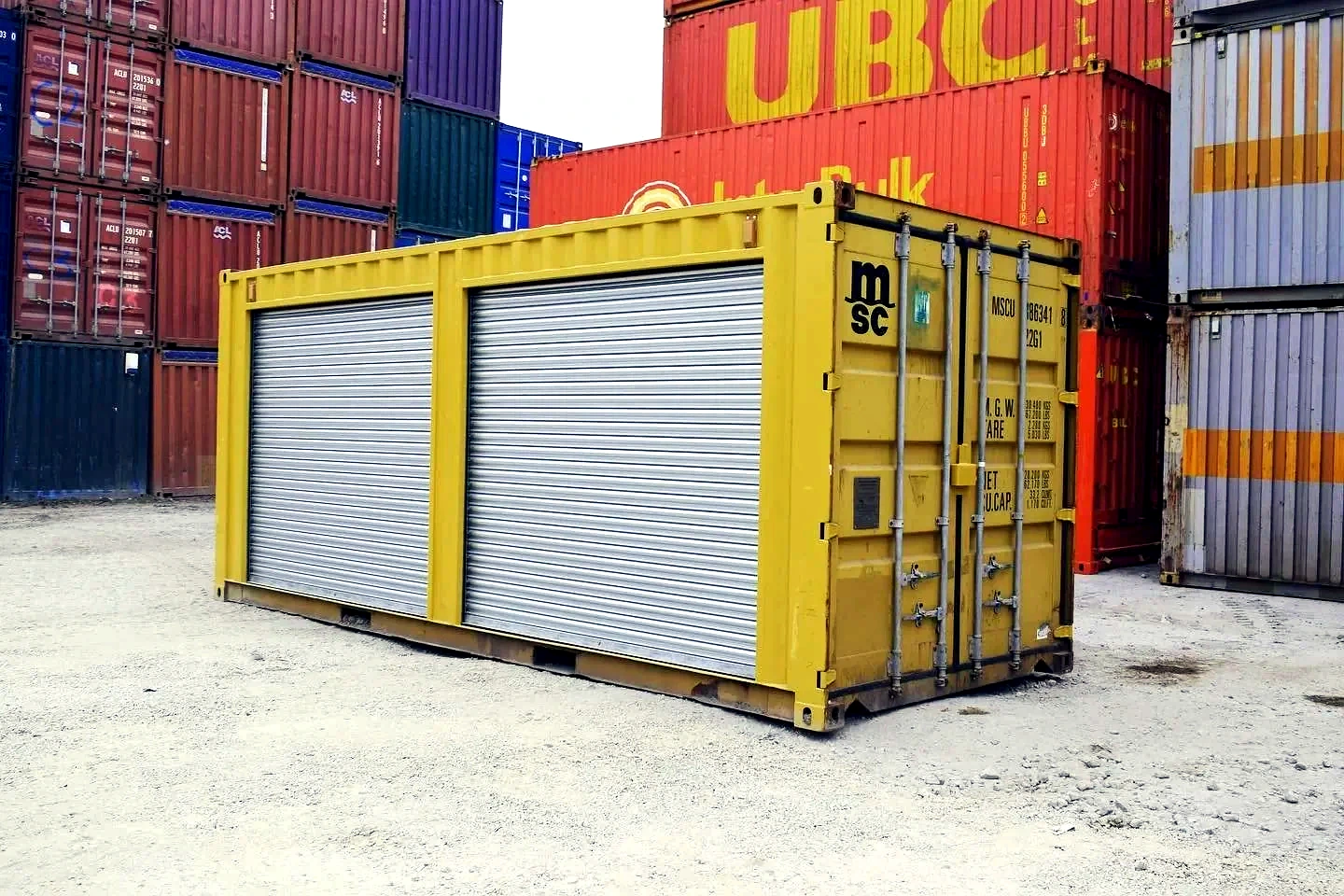 Yellow 20ft Used Container – Dual Side Roll-Up Doors